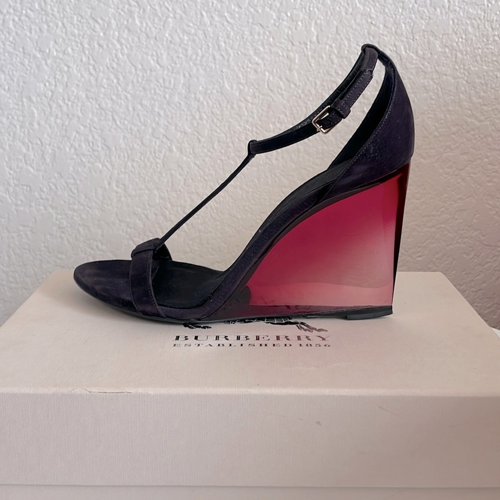 Burberry plum suede t-strap ombré wedges